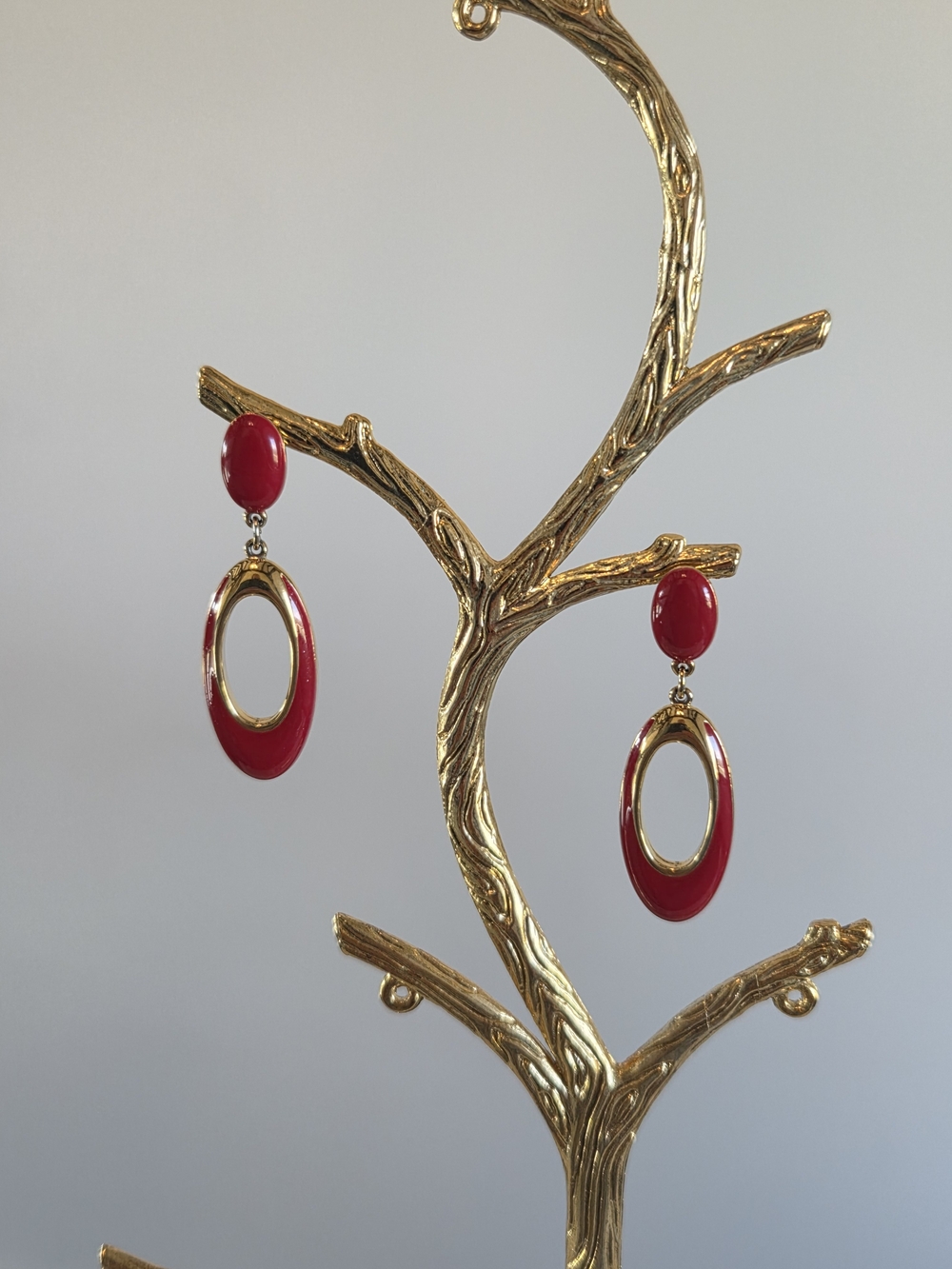 Red Oval Drop Earrings - Gold Accent Women Jewelry